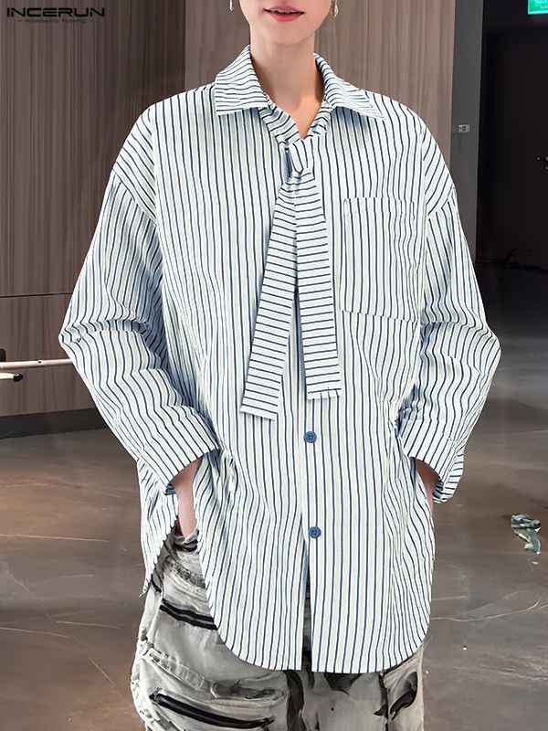 Men's Striped Tie Casual Long Sleeve Shirt SKUL30586