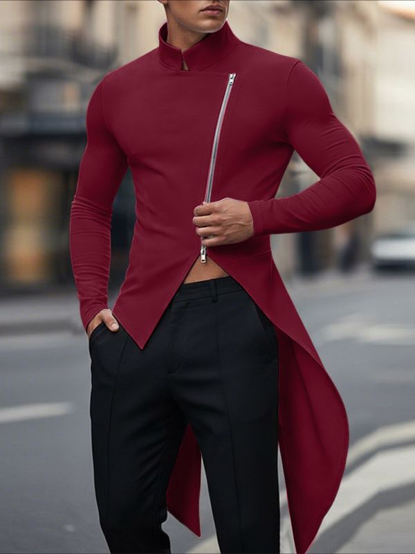 Men's Solid Color Zip Knit Stand Collar Cardigan SKUL47928