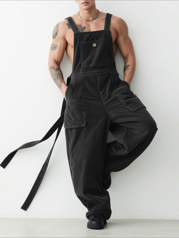 Men's Corduroy Ribbon Casual Jumpsuit SKUL30296
