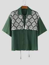 Mens Lace Patchwork Casual Short Sleeve Shirt SKUL21528