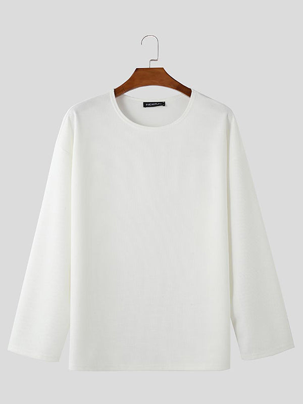 Mens Solid Textured Long Sleeve T-Shirt SKUL02425