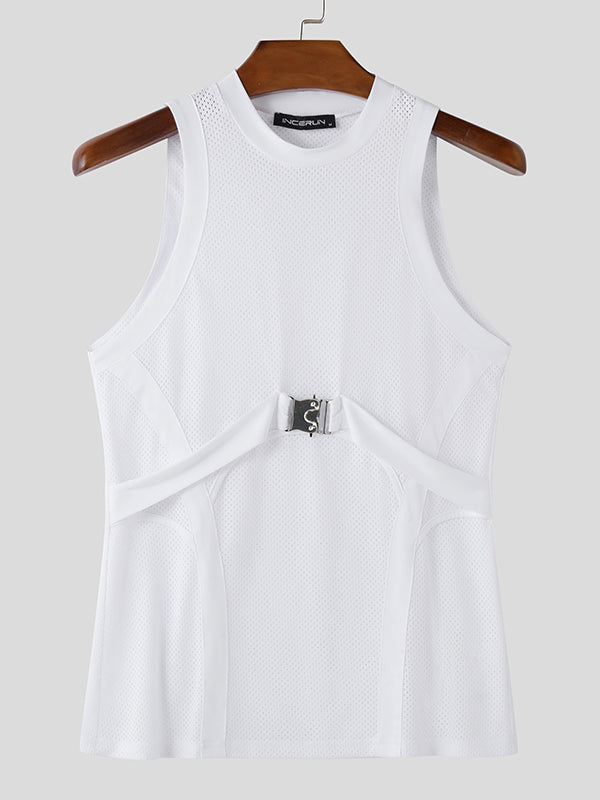 Mens Solid Color Breathable Mesh Casual Tank SKUL02147