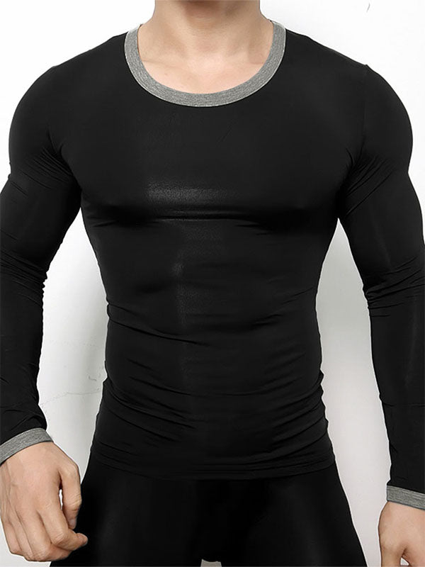 Mens Solid Color Fitted Long-Sleeve T-Shirt SKUK78470