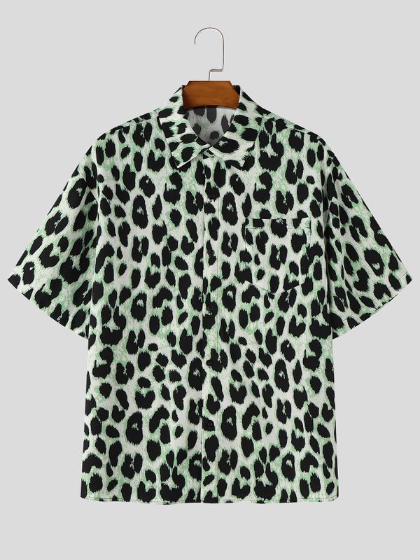 Men's Wild Retro Palette All-Over Leopard Print Short Sleeve Shirt SKUL72787