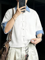 Men's New Chinese Style Color-Block Accents Boxy Shirt SKUL62070