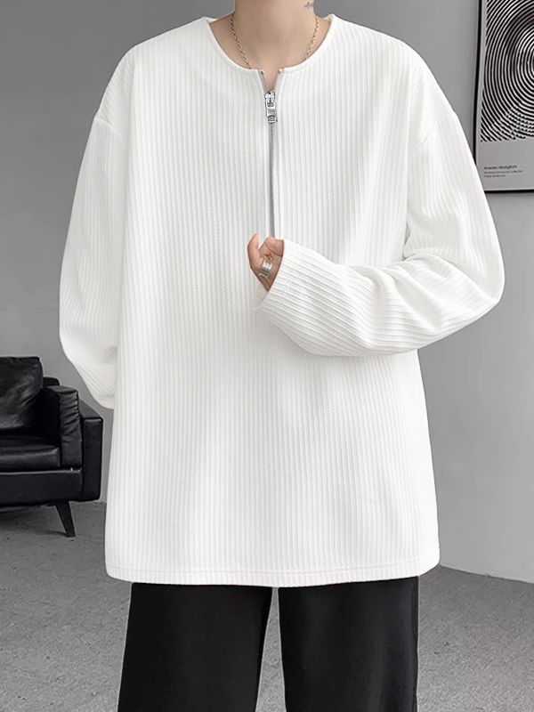 Men's Knit Texture Half Zip Long Sleeve T-Shirt SKUL36582