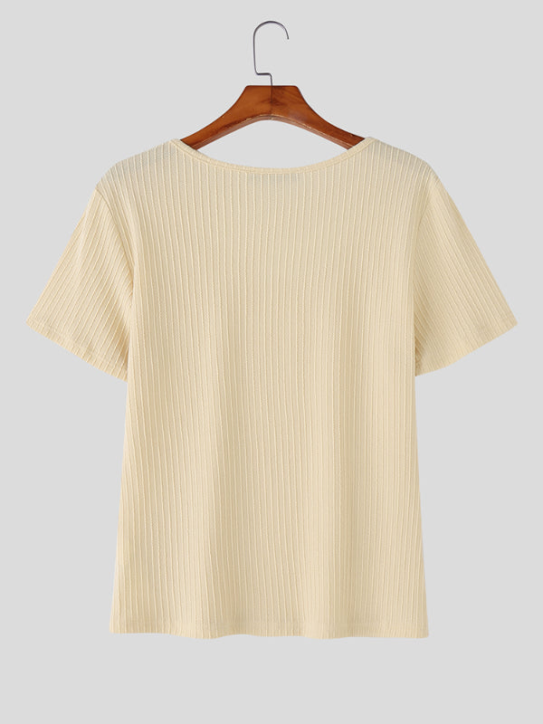 Mens Textured V-Neck Short Sleeve T-Shirt SKUL13340