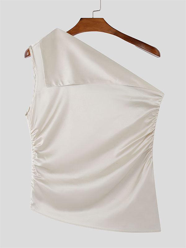 Mens Solid Color One-Shoulder Sleeveless Tank SKUK91786