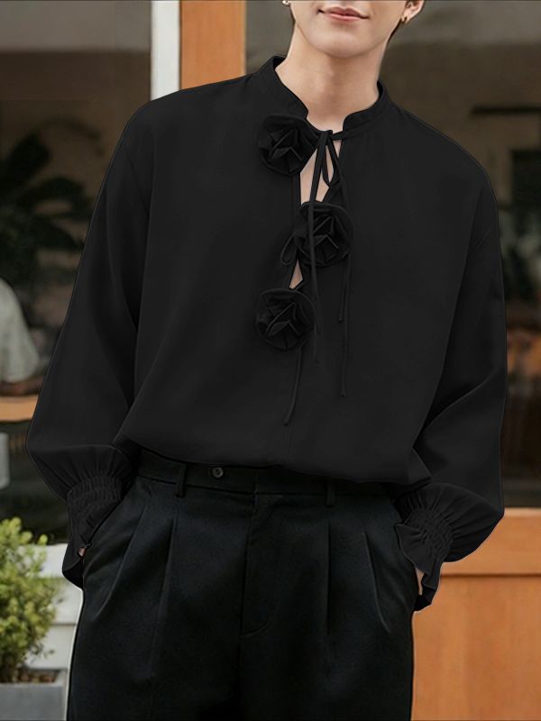 Men's Floral Tie Decoration Long Sleeve Shirt SKUL47644