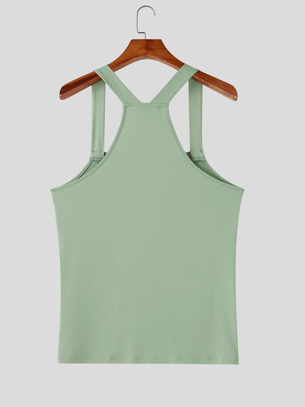 Men's Athletic Contrast Binding Square Neck Muscle Fit Tank SKUL71388