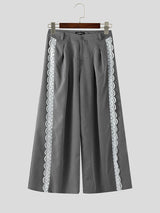 Mens Lace Trim Patchwork Wide-Leg Casual Pant SKUL17919