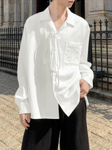 Men's Satin Embroidered Drawstring Loose Long Sleeve Shirt SKUL36381