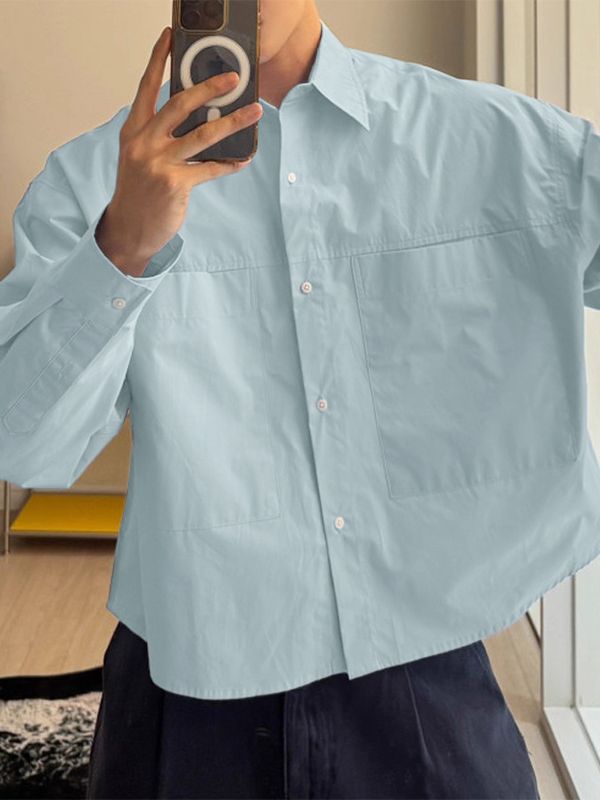Men's Solid Color Large Pocket Long Sleeve Shirt SKUL41215