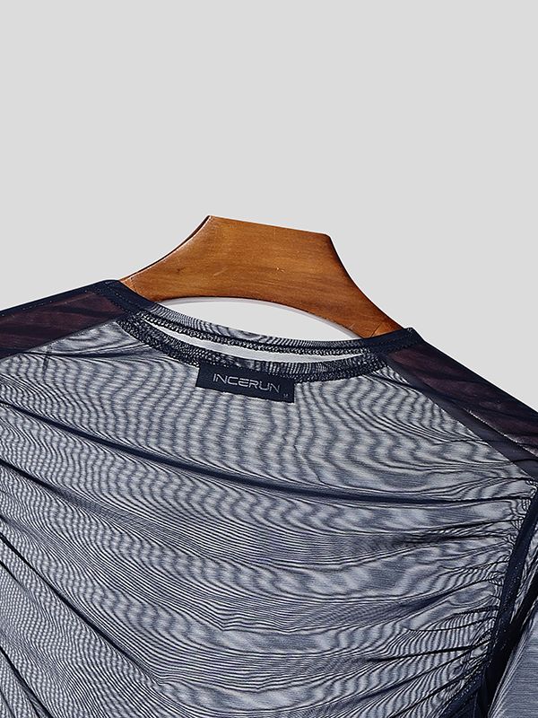 Men's Sheer Mesh Slim Fit Long Sleeve T-shirt SKUL51790