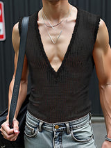Mens Hollow-Out Mesh Deep V-Neck Tank SKUL16745