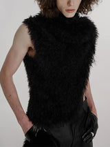 Mens Faux Fur High Neck Sleeveless Tank SKUK96898