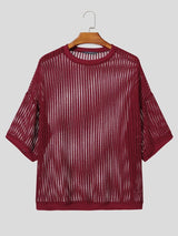 Men's Knit Hollow Out Loose Half Sleeve T-shirt SKUL54593