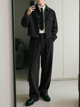 Men's Solid Color Corduroy Casual Two Pieces Outfit SKUL25720