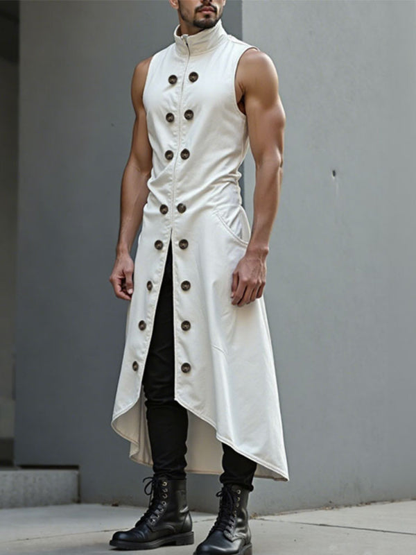 Mens Double-Breasted Long Hem Sleeveless Cardigan SKUL23512