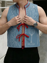Men's Avant-Garde Embroidered Mystic Graphic Tie-Front Stand Collar Waistcoat SKUL62793