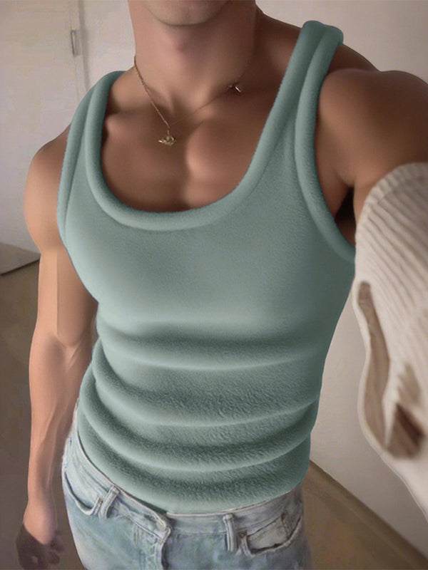 Men's Solid Color Fleece Casual Tank SKUL25756