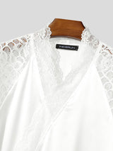 Men's Lace Sheer Shoulder Detail Cross-Collar Wrap Cardigan SKUL61195