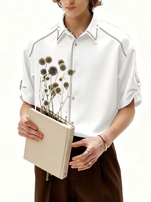 Men's Color Block Stitch Short Sleeve Shirt SKUL36633