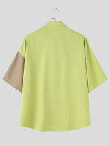 Men's Vintage Preppy Contrast Color Geometric Lapel Short Sleeve Shirt SKUL65873