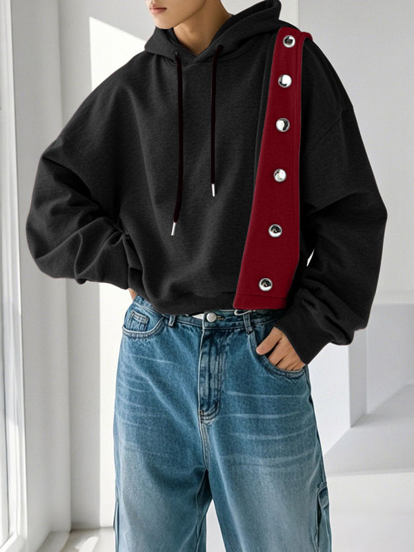 Men's Contrast Color Patchwork Button Long Sleeve Hoodie SKUL35244