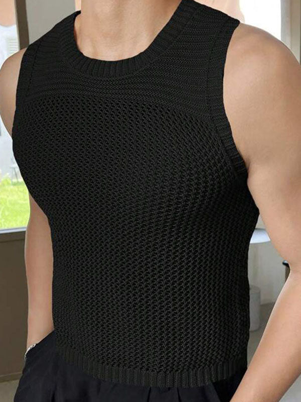 Mens Mesh Knit Crew Neck Sleeveless Vest SKUK32386