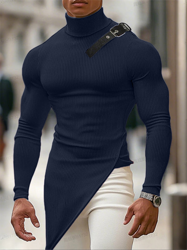 Men's Belt Patchwork Textured Long Sleeve T-Shirt SKUL26061