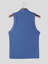 Men's Solid Color Textured High Neck Tank SKUL42317