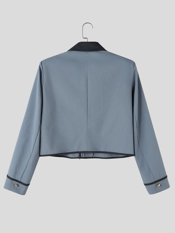 Men's Smart Chic Art Exhibition Contrast Collar Piped Trim Five-Button Cropped Jacket SKUL85504