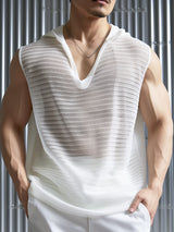 Mens Striped See Through Hooded Sleeveless Vest  SKUK53560