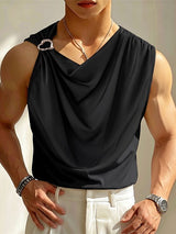 Men's High-End Party Asymmetrical Draped Cowl Neck Ring Shoulder Tank SKUL73687