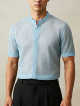 Men's Sheer Mesh Stand Collar Short Sleeve Shirt SKUL55516