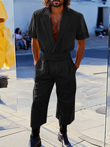 Mens Solid Color Short-Sleeve Jumpsuit SKUL08782