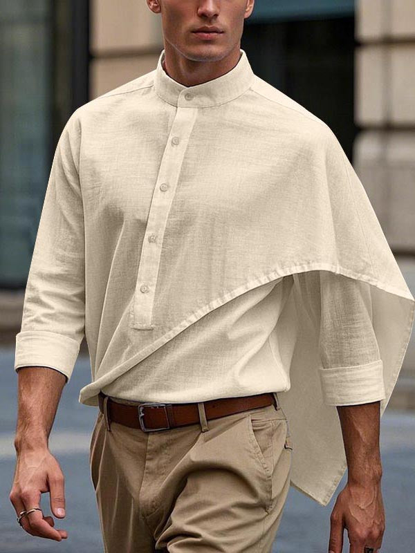 Mens Faux Two-Piece Stand Collar Long Sleeve Shirt SKUK99711