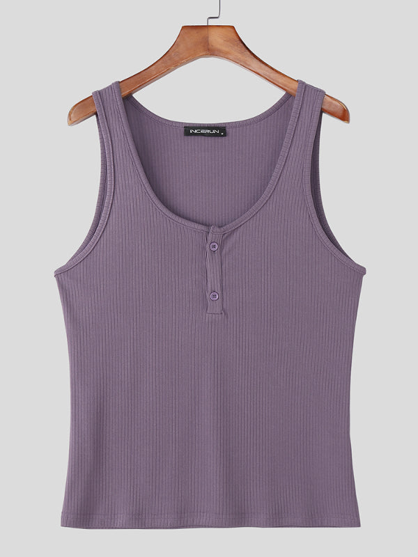 Mens Solid Color Knit Casual Tank SKUL18720