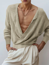 Mens Asymmetrical Deep V-Neck Long Sleeve Cardigan SKUK79712