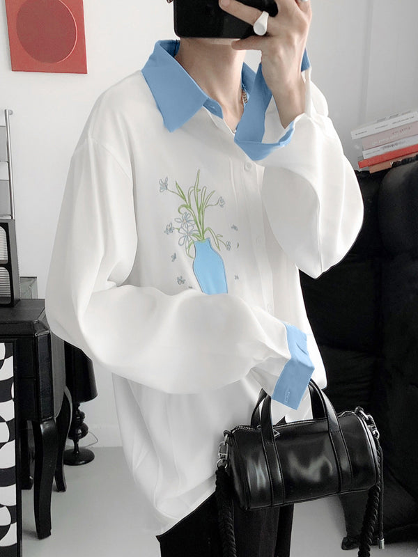 Mens Vase Embroidery Long-Sleeve Shirt SKUK71154