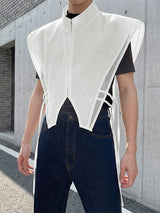 Men's Asymmetric Cutout Strap Stand Collar Cropped Waistcoat SKUL54771