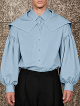 Men's Solid Color Shawl Long Sleeve Shirt SKUL42814