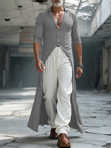 Men's Solid Color Long Hem Long Sleeve Shirt SKUL30804