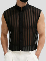 Men's Sheer Striped Stand Collar Waistcoat SKUL56529