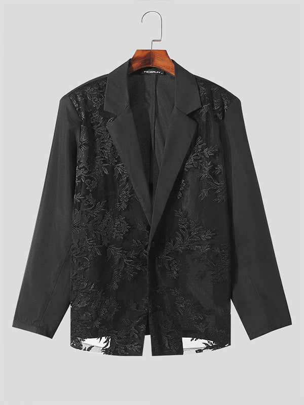 Mens Lace Floral Printed See Through Blazer SKUK69341