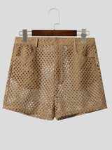 Men's Avant-Garde Crochet Open-Knit Slim Cropped Booty Denim-Style Short SKUL71351