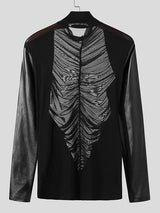 Mens Faux Leather Sheer Long Sleeve T-Shirt SKUK82386