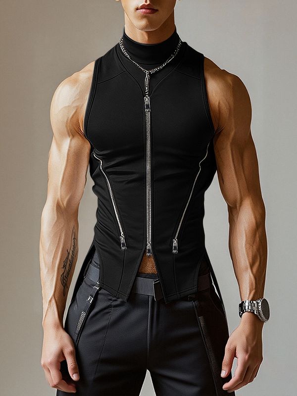 Men's Deconstructed Zipper Hem Slit Tank SKUL46259