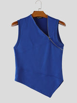Men's Deconstructed Avant-Garde Asymmetric Diagonal Zipper Paneled Tank SKUL68059